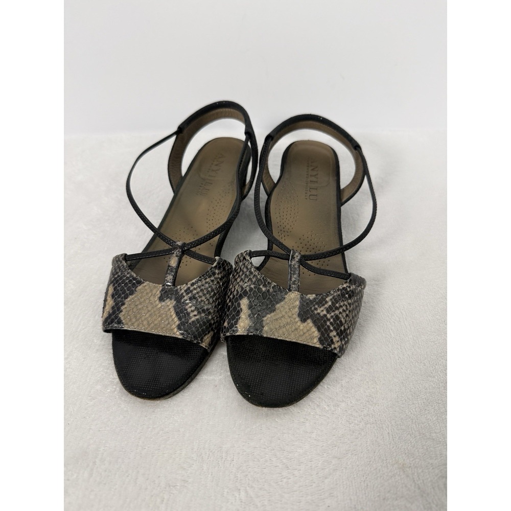 Anyi Lu Women's Snake Print Leather Sandals Slingback Flat 38 / US 7